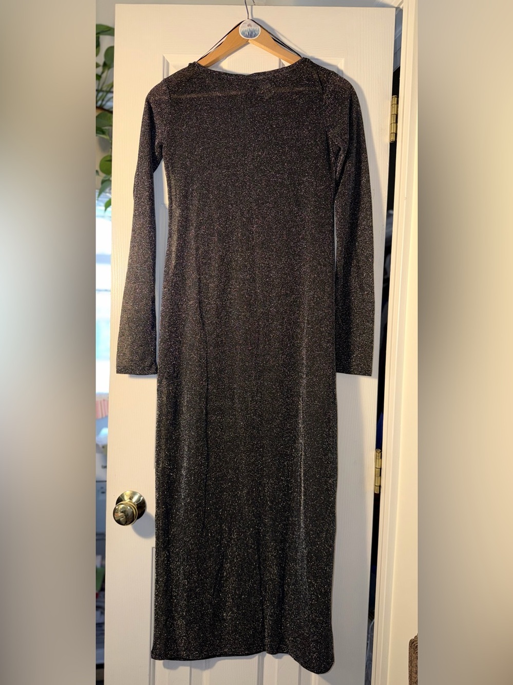 H&M Black Metallic Sheer Maxi Dress Long Sleeve Witchy Goth Halloween S